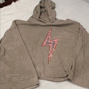 Fantastic Fawn Tan Hoodie with Sequin Design Sz small